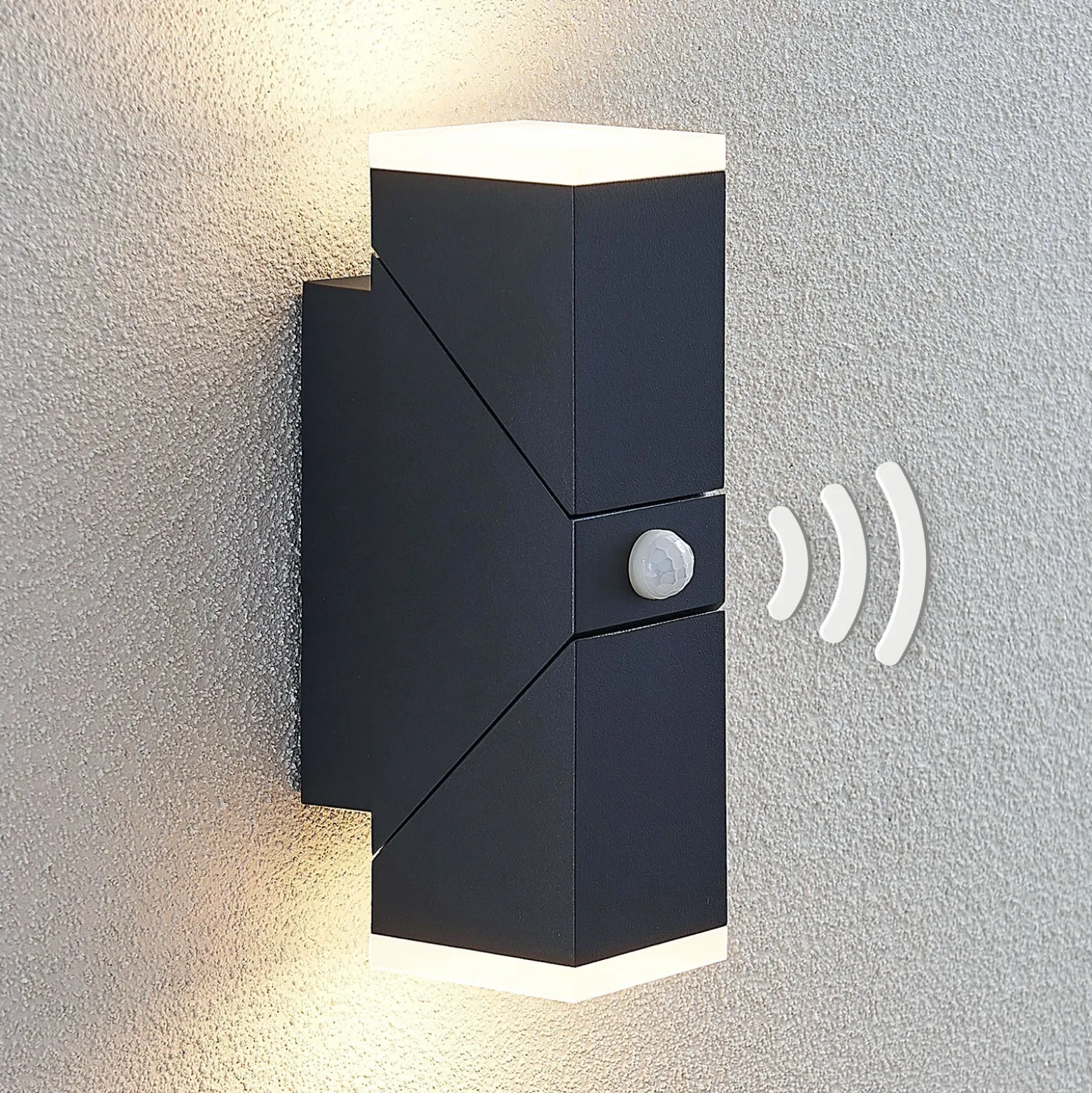 Aplique de pared LED Lindby Sally, 22 cm, antracita, IP54, sensor