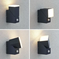 Aplique de pared LED Lindby Sally, 15 cm, antracita, IP54, sensor