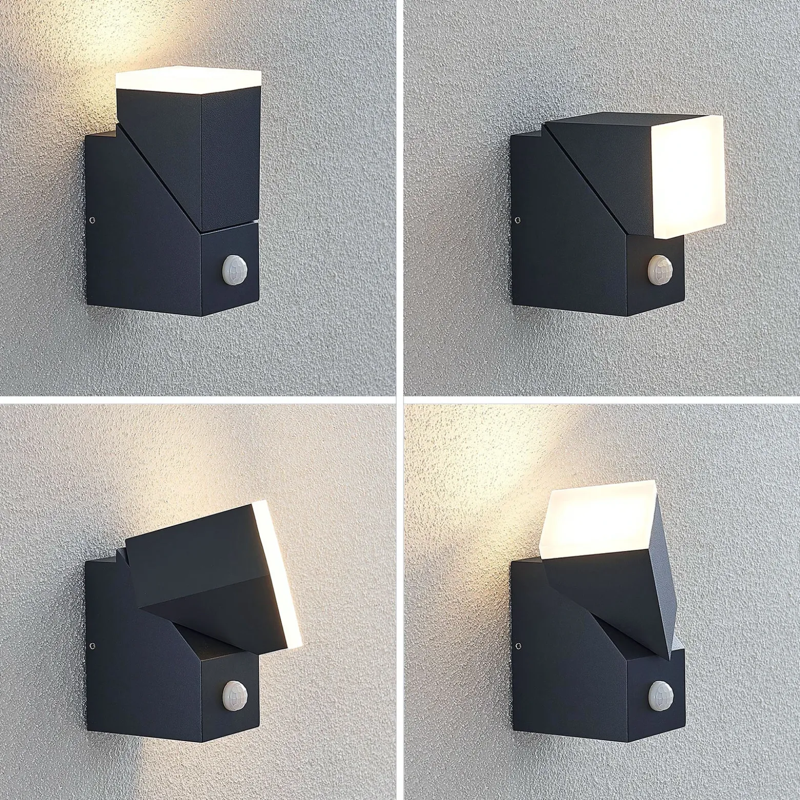 Aplique de pared LED Lindby Sally, 15 cm, antracita, IP54, sensor