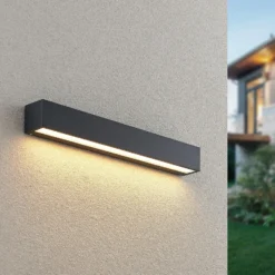 Aplique de pared LED Lucande Lengo, 50 cm, antracita, hacia abajo, 3000 K