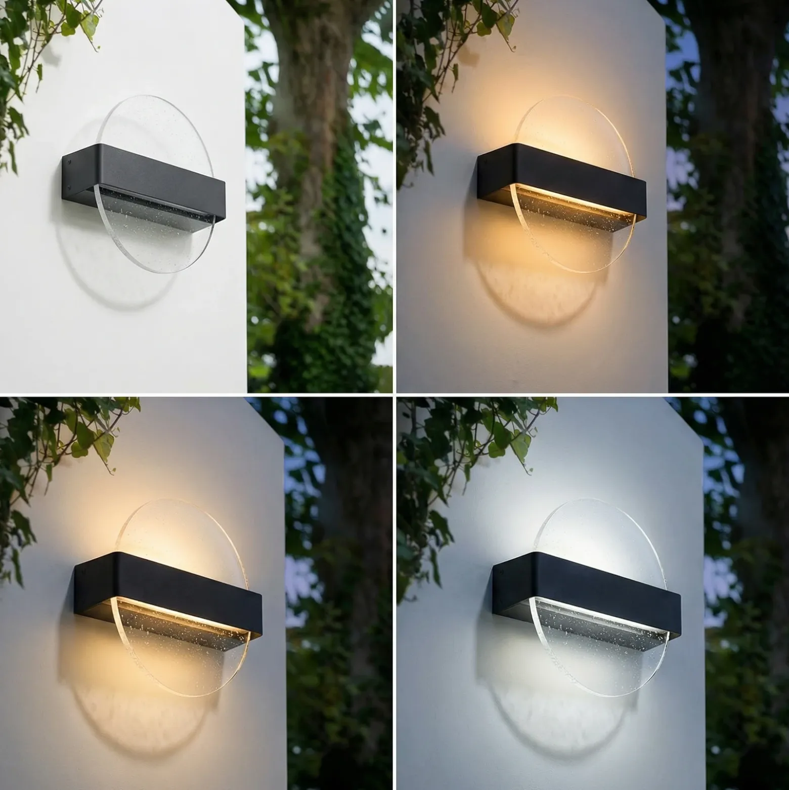 Aplique de pared LED Lucande Narkelo, negro/transparente, CCT, IP44