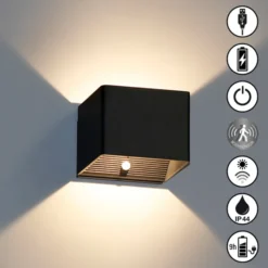 Aplique de pared LED Magnetics, negro, USB, detector de movimiento