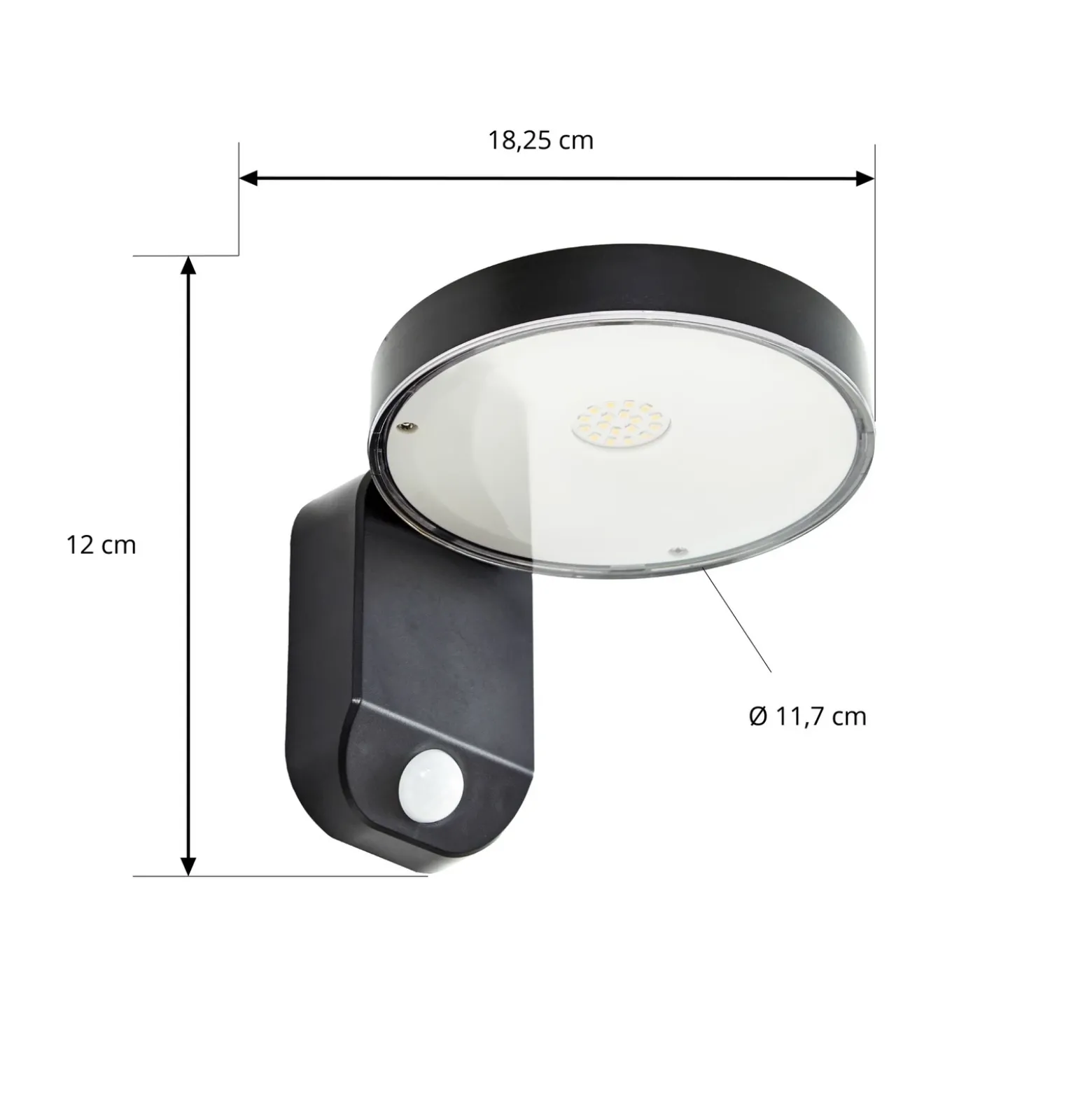 Aplique de pared LED PRIOS Tarlson, redonda, antracita, sensor