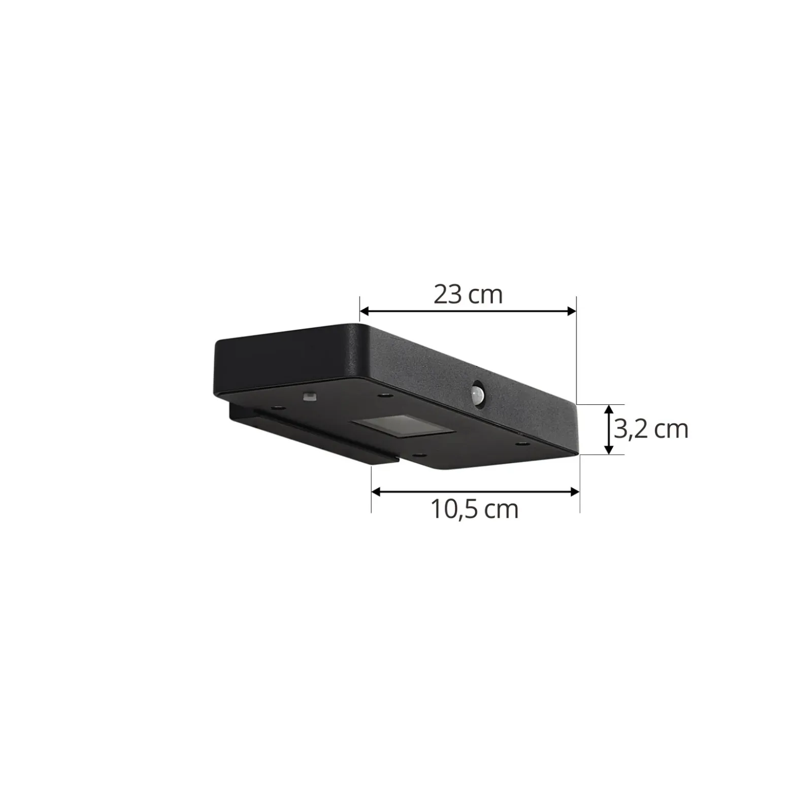 Aplique de pared LED solar Lucande Tavon, angular, negra, con sensor
