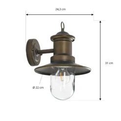 Aplique de pared Lindby Eloretta, latón antiguo, acero, IP44, E27