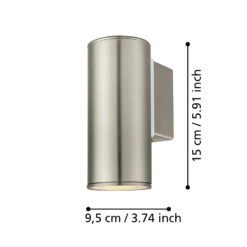 Aplique de pared Riga, acero inoxidable, altura 15 cm, acero inoxidable