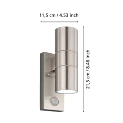 Aplique de pared Riga 5 de acero inoxidable, 21 cm, acero inoxidable, sensor de