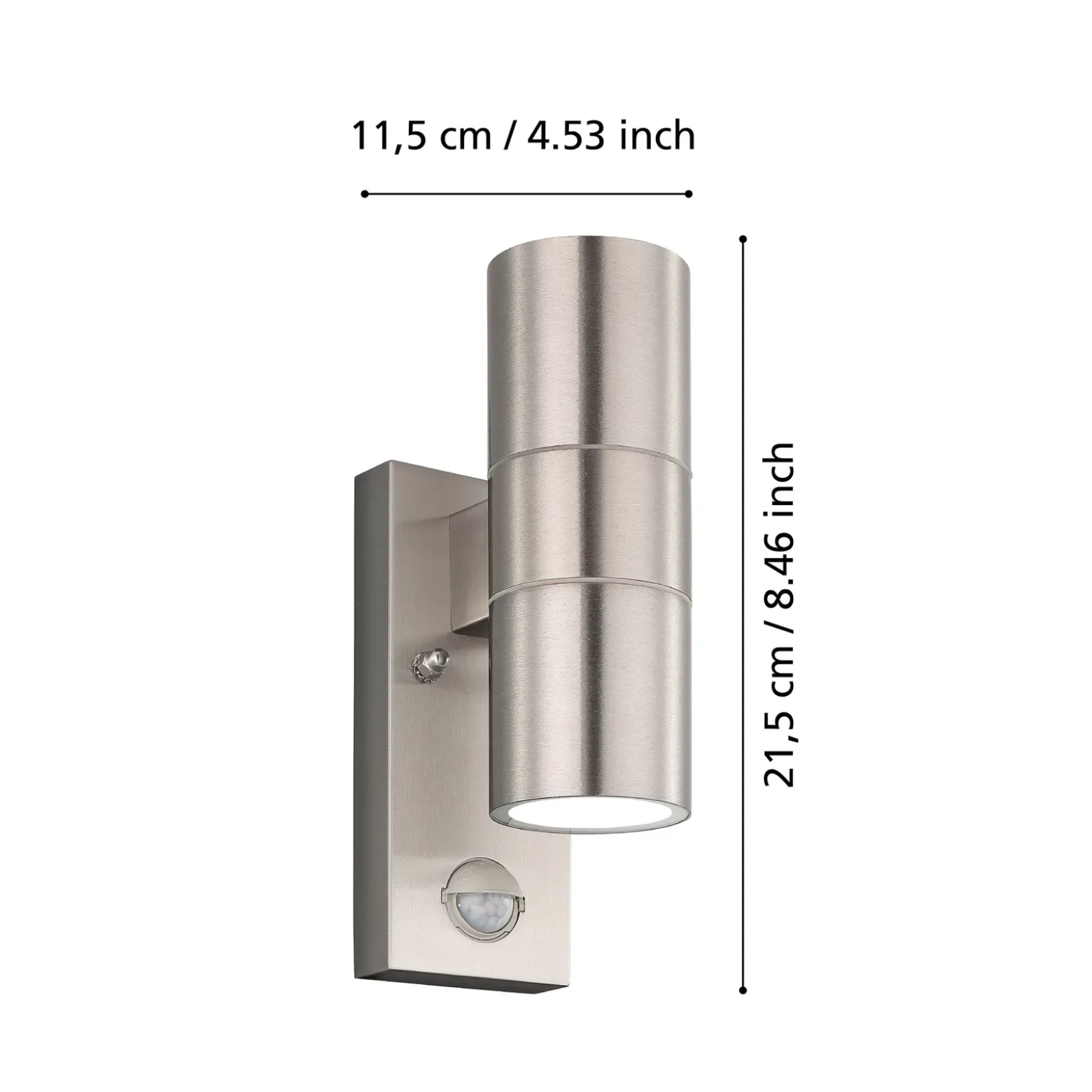 Aplique de pared Riga 5 de acero inoxidable, 21 cm, acero inoxidable, sensor de