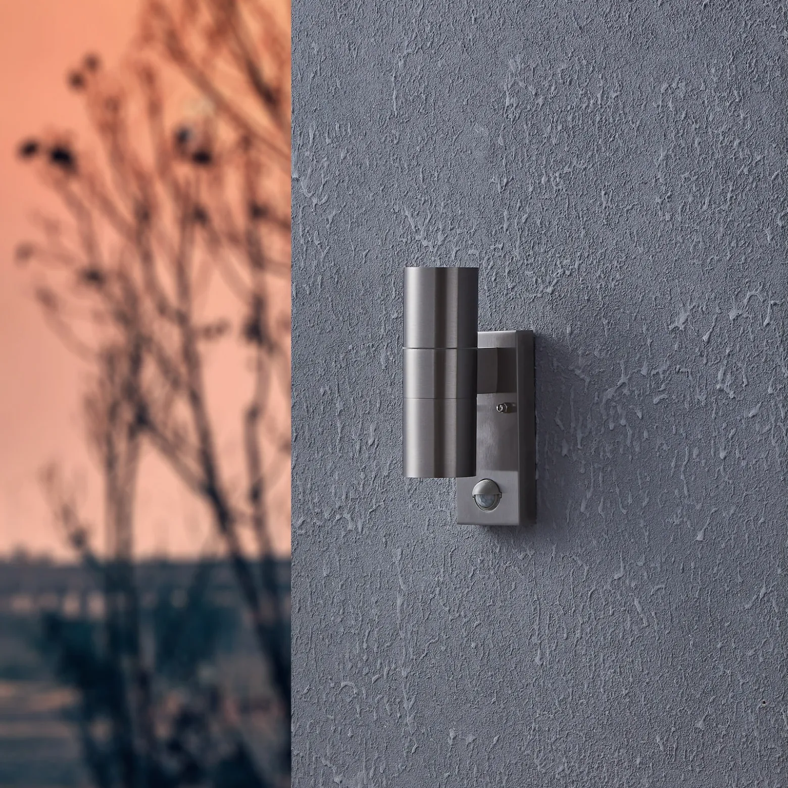 Aplique de pared Riga 5 de acero inoxidable, 21 cm, acero inoxidable, sensor de