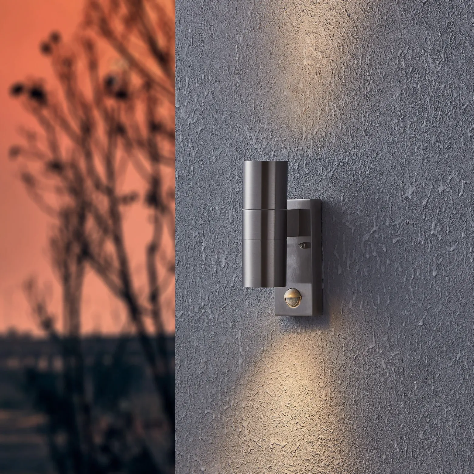 Aplique de pared Riga 5 de acero inoxidable, 21 cm, acero inoxidable, sensor de