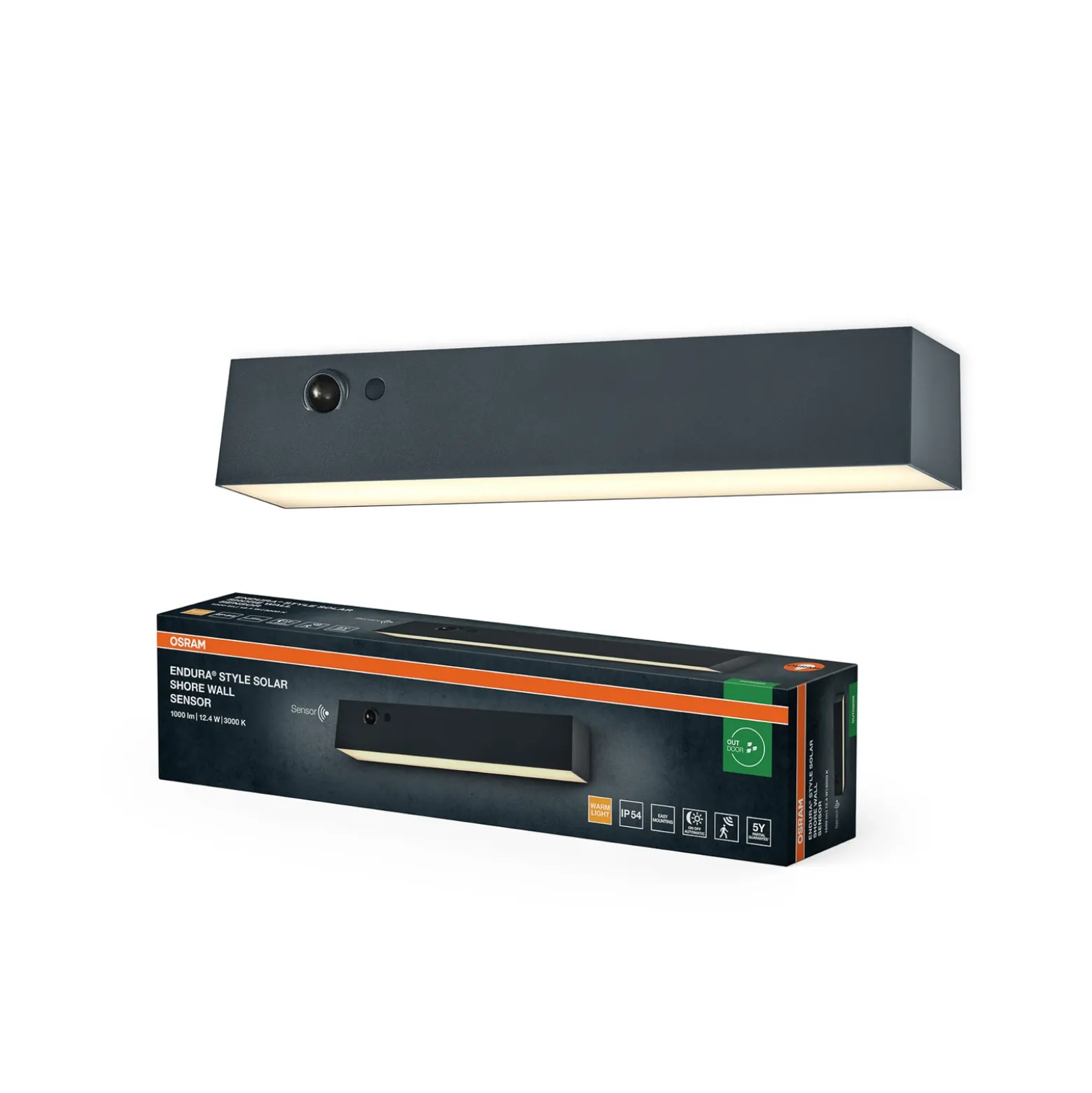 Aplique de pared solar OSRAM ENDURA STYLE SHORE, gris, sensor, IP54