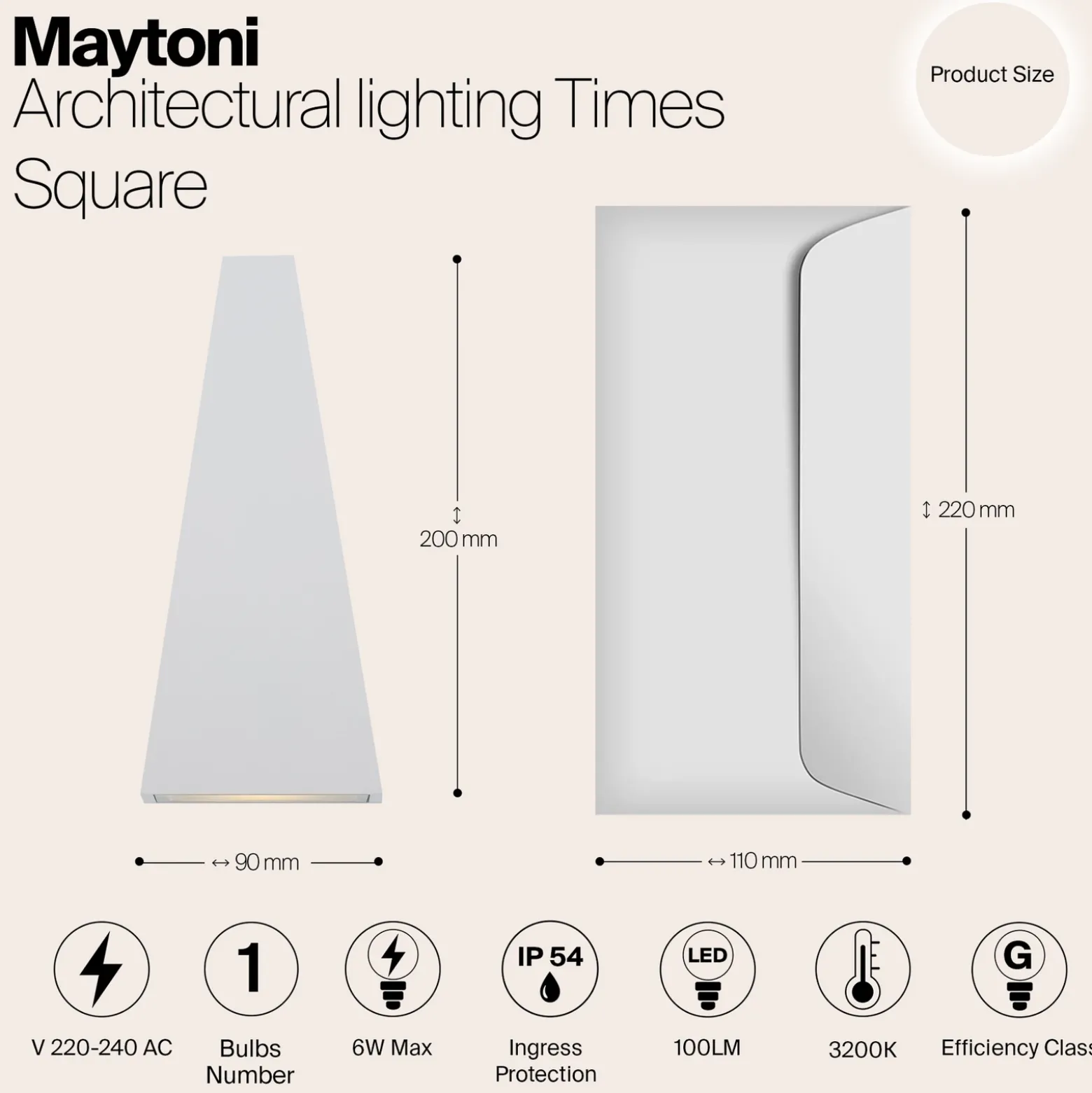 Aplique LED de exterior Times Square blanco