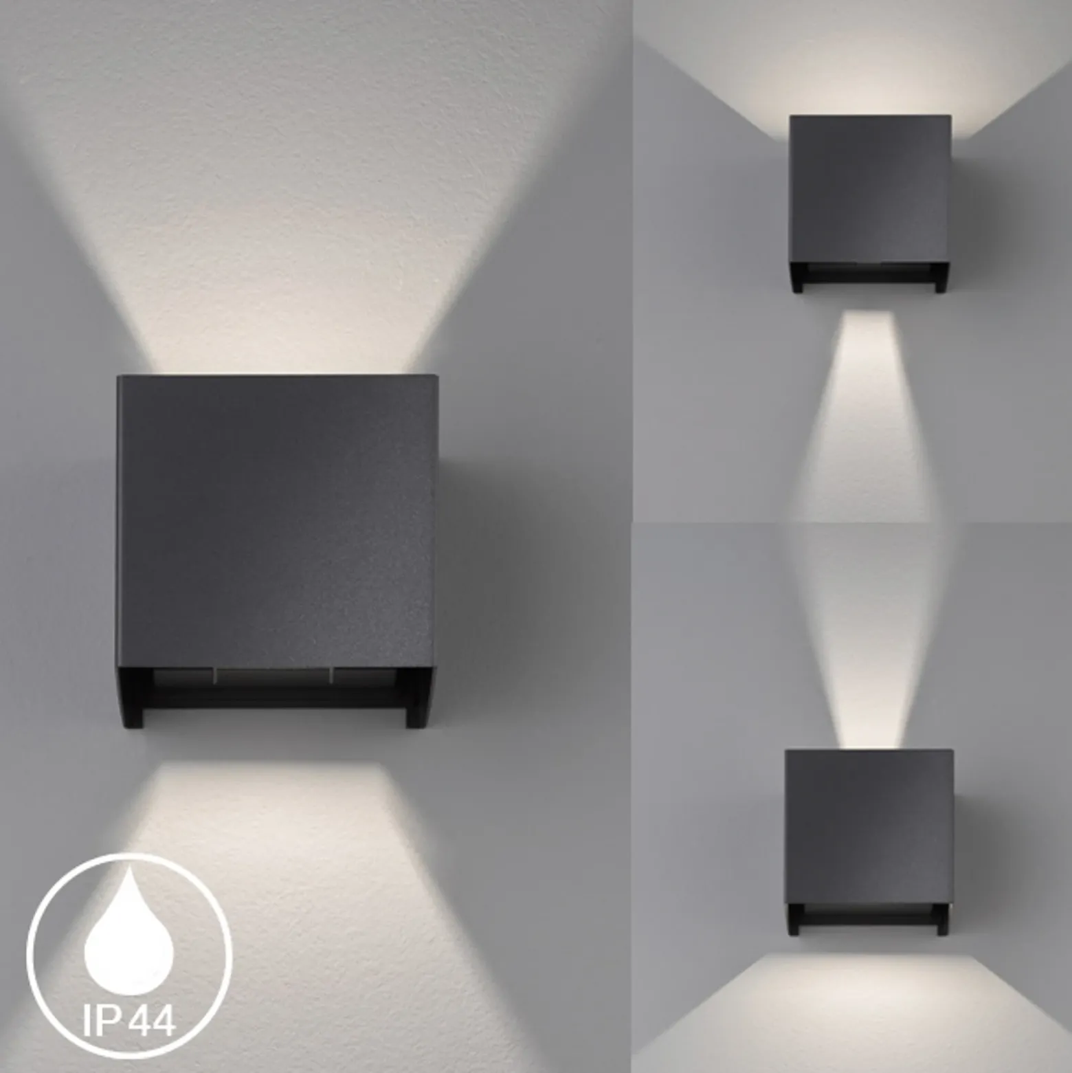 Aplique LED de exterior Wall, cúbico, negro