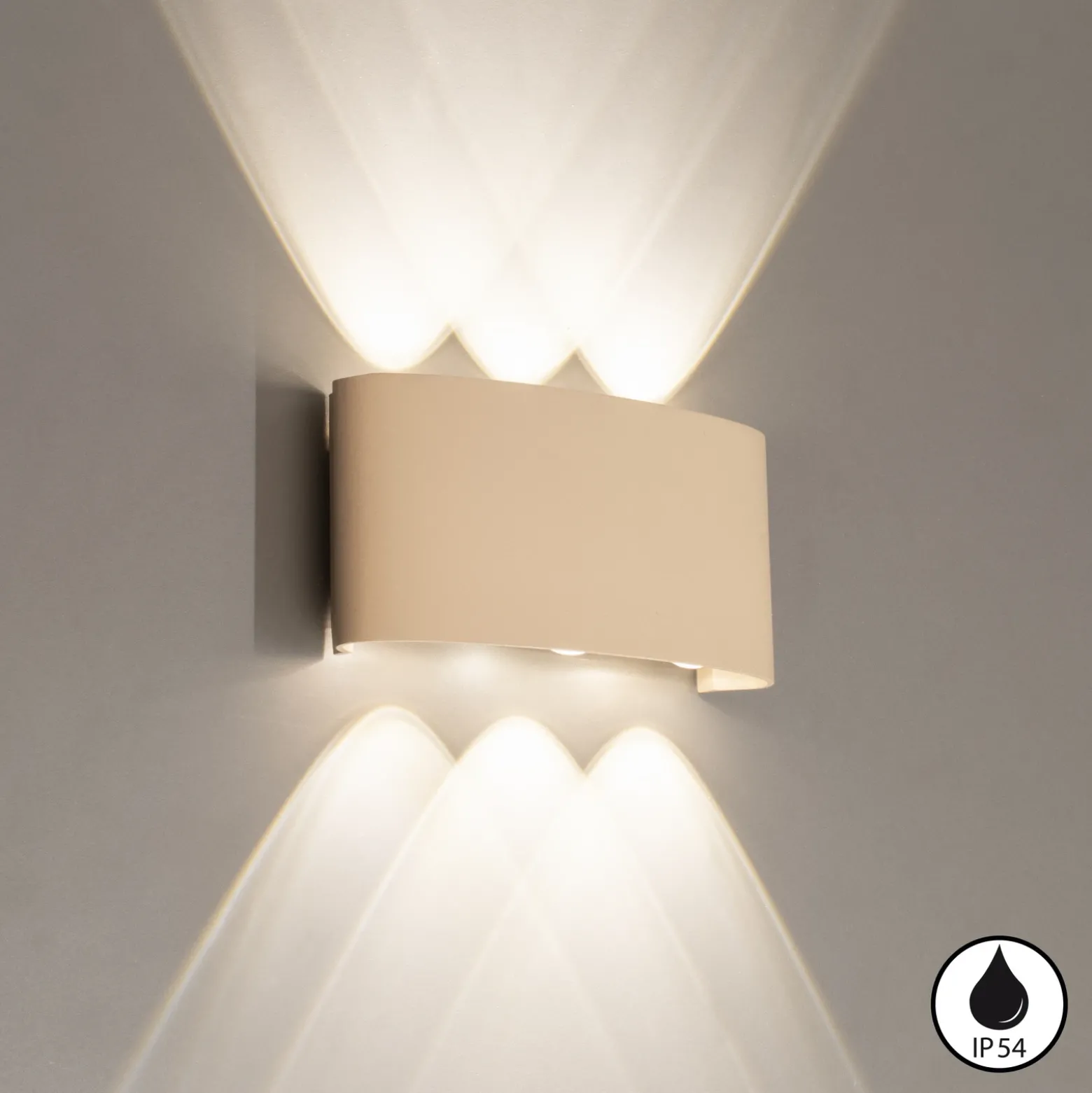 Aplique LED para exterior Berlin, color arena, ancho 17 cm, metal