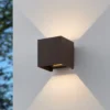 Aplique LED para exterior Calpino 3, color óxido, ancho 10 cm, 2 luces.