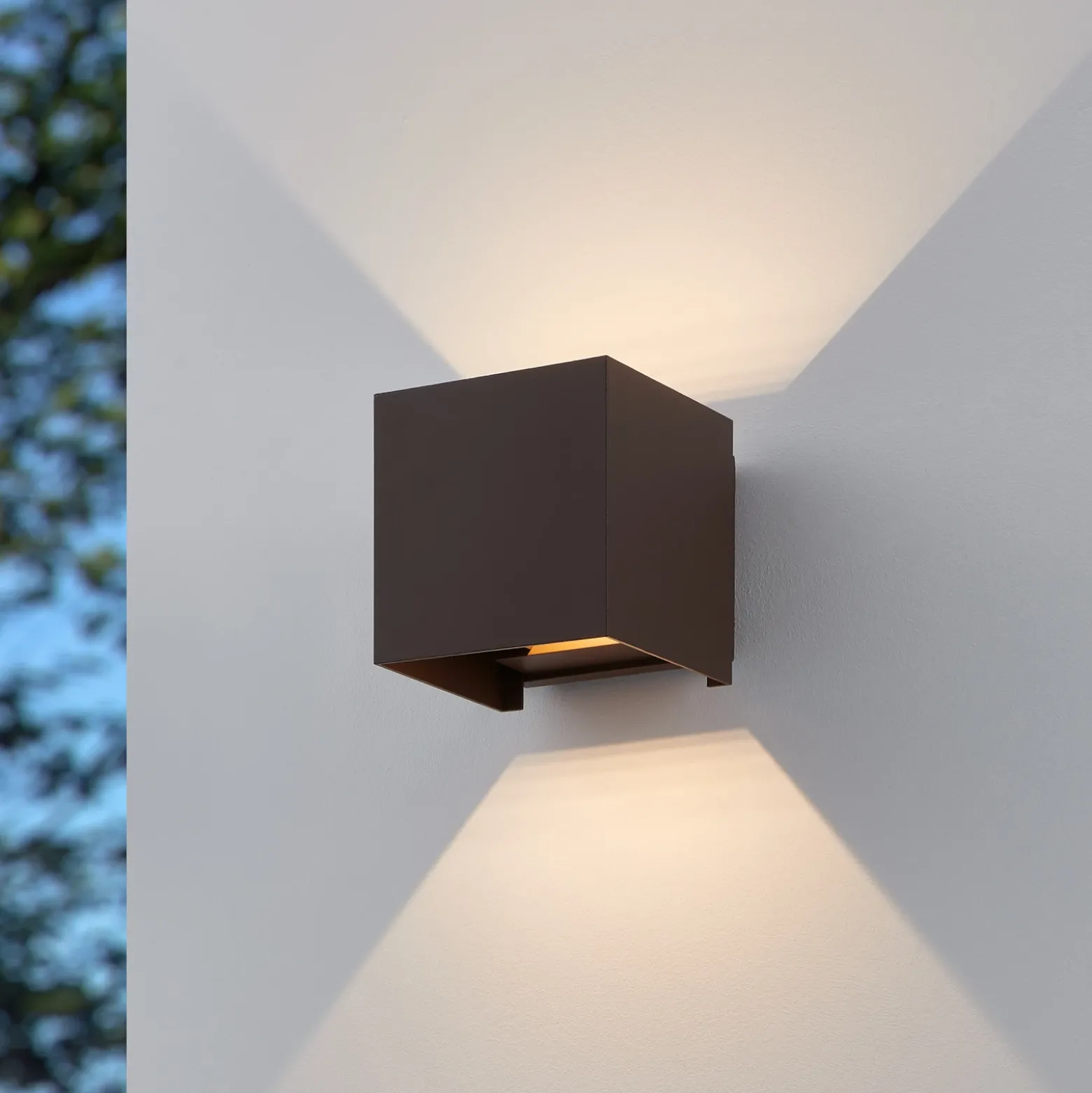 Aplique LED para exterior Calpino 3, color óxido, ancho 10 cm, 2 luces.