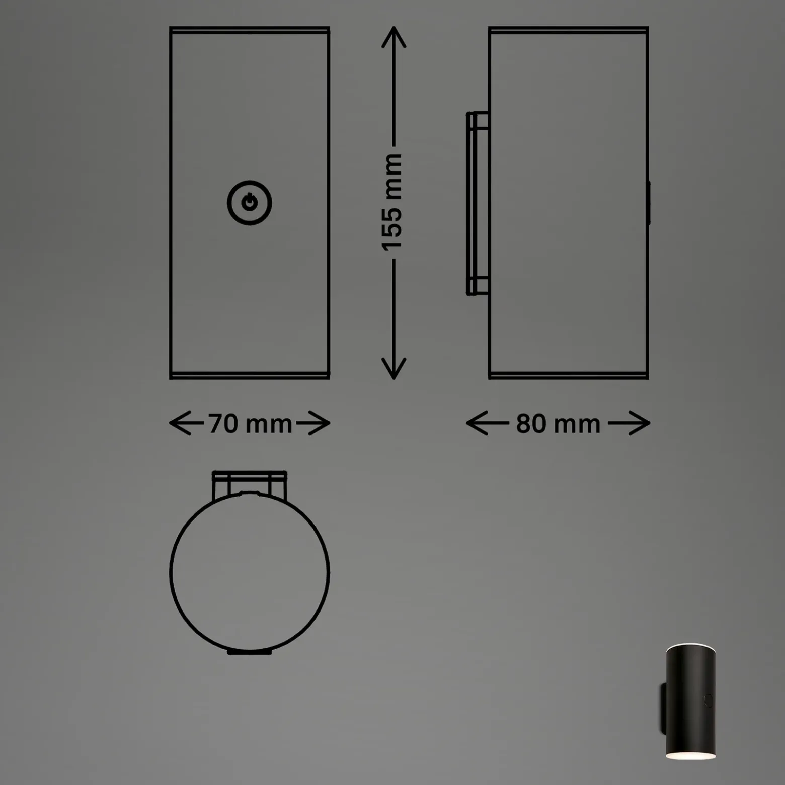 Aplique LED para exterior con batería 3786015, negro Regulador táctil de