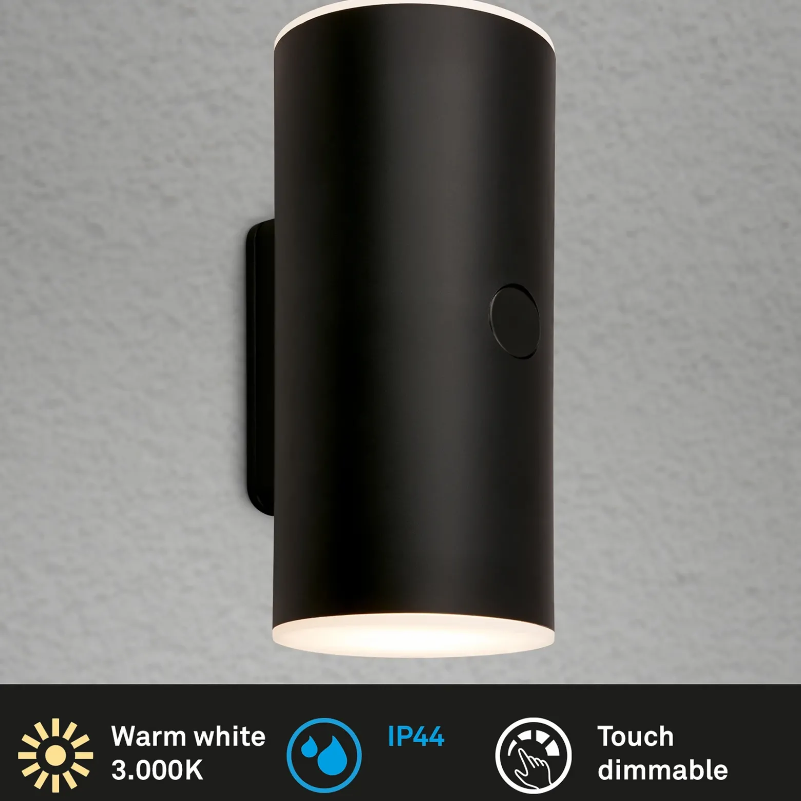 Aplique LED para exterior con batería 3786015, negro Regulador táctil de