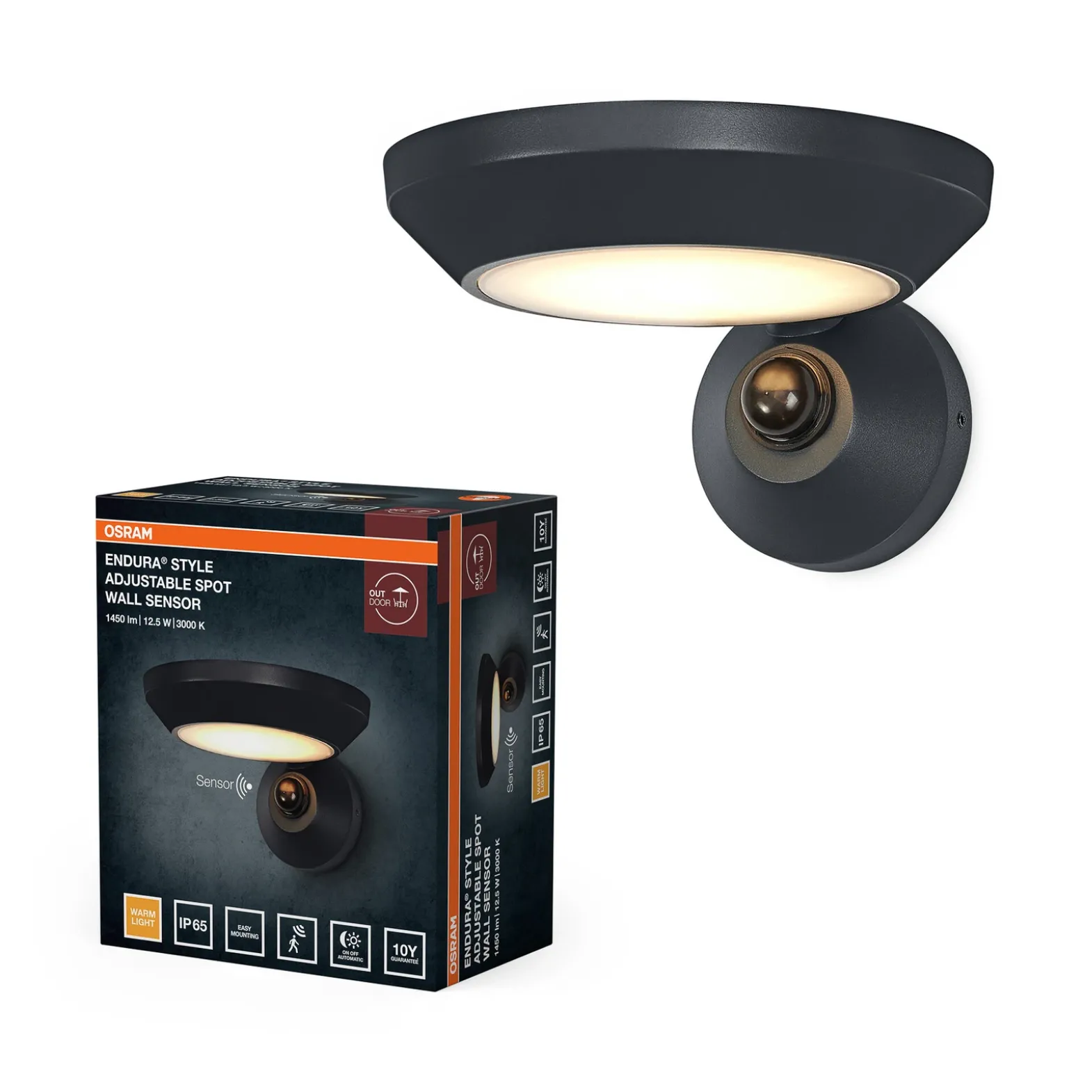 Aplique LED para exterior con sensor de OSRAM, modelo ENDURA STYLE, gris, 18