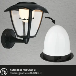 Aplique LED para exterior con batería 3929015, negro, regulador táctil