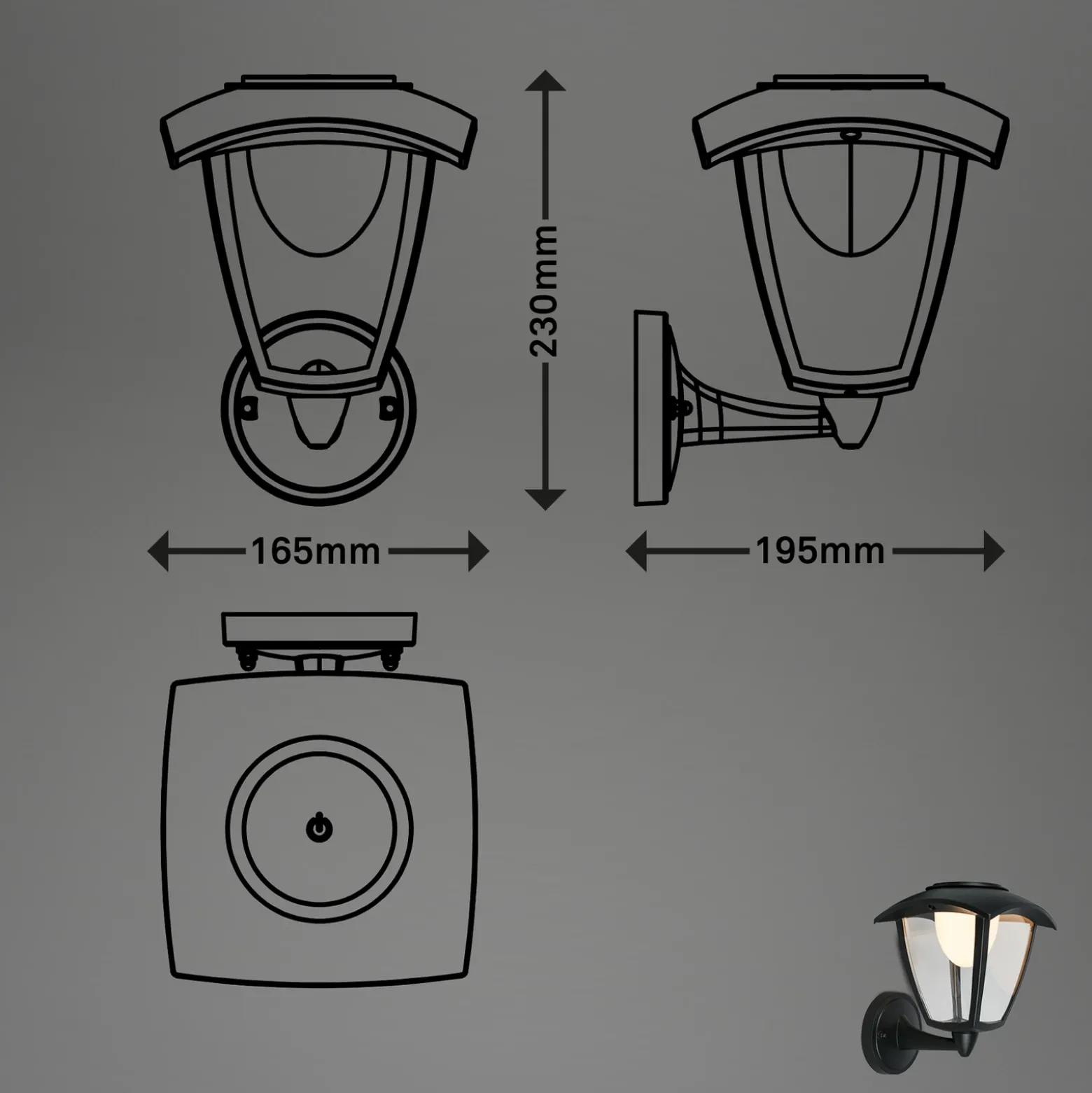 Aplique LED para exterior con batería 3929015, negro, regulador táctil
