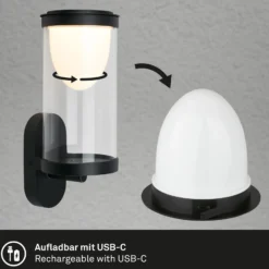 Aplique LED para exterior con batería 3930015, negro, regulador táctil