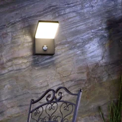 Aplique LED para exterior con sensor Tucanae, gris, altura 22 cm, IP54