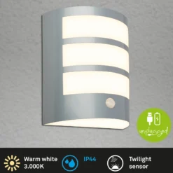 Aplique LED para exterior con batería 3795014, color cromo, sensor, IP44