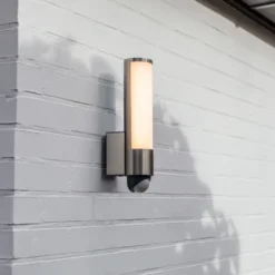 Aplique LED para exterior con sensor LED LEDA, acero inoxidable, altura 35 cm,
