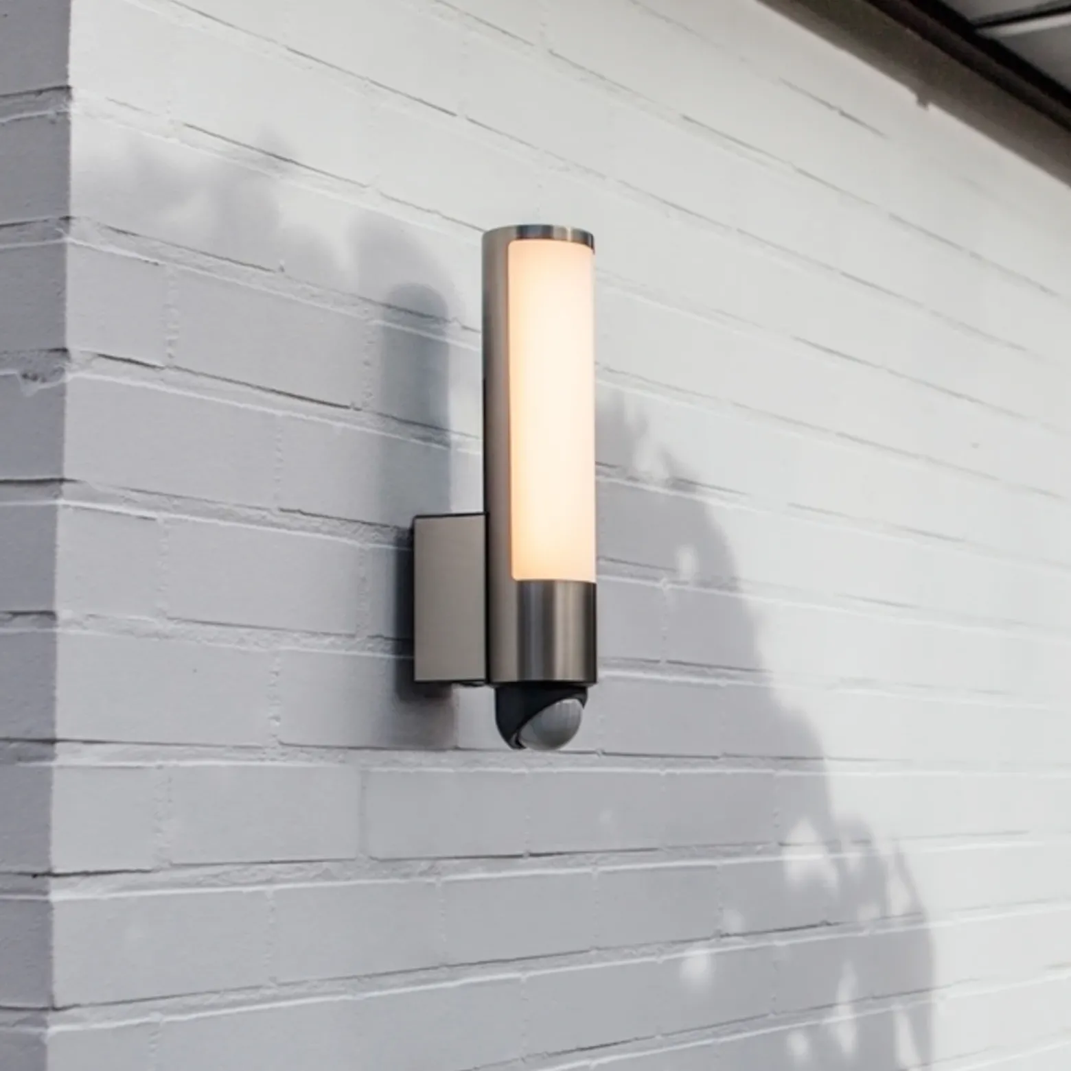 Aplique LED para exterior con sensor LED LEDA, acero inoxidable, altura 35 cm,