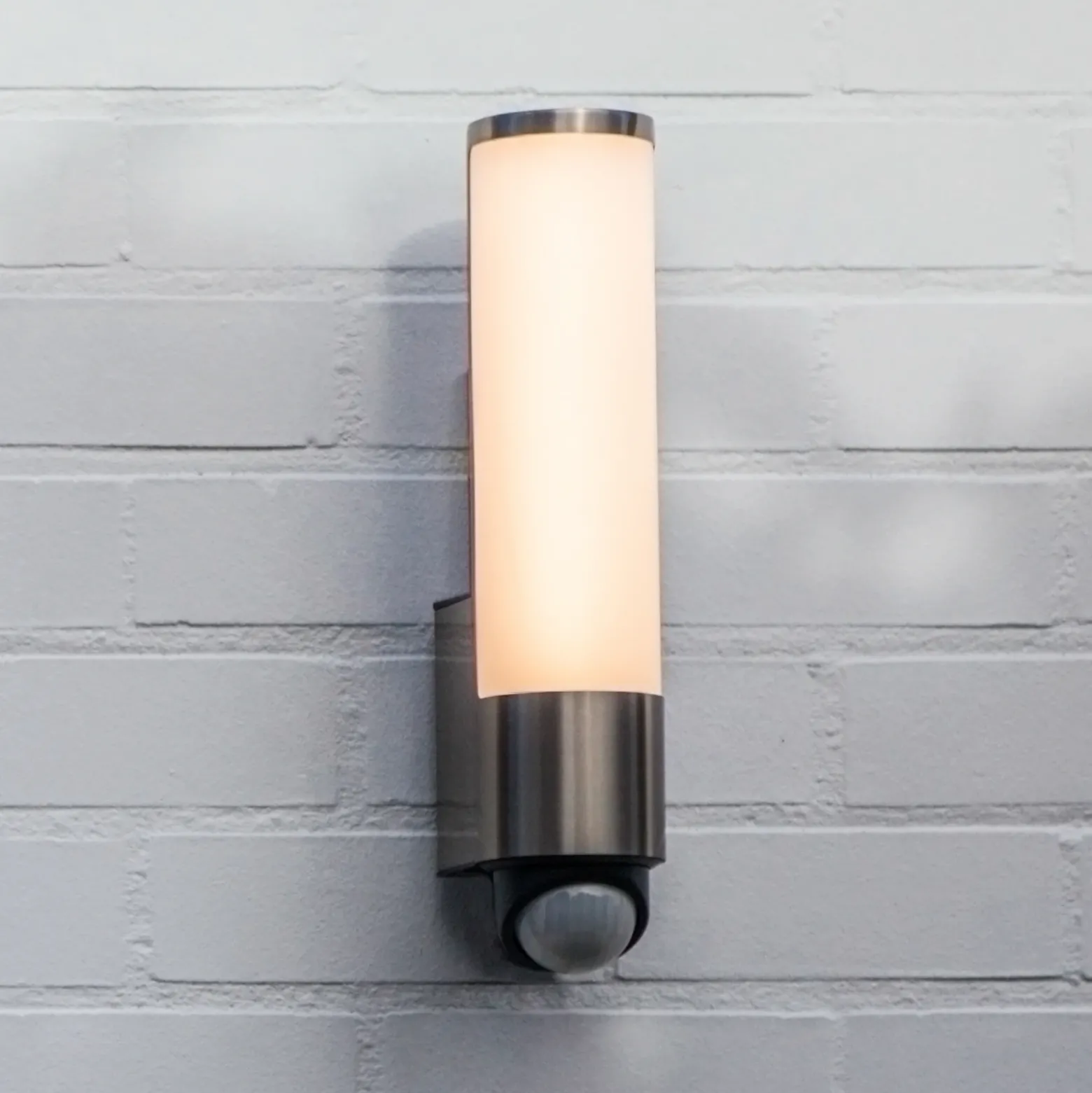 Aplique LED para exterior con sensor LED LEDA, acero inoxidable, altura 35 cm,