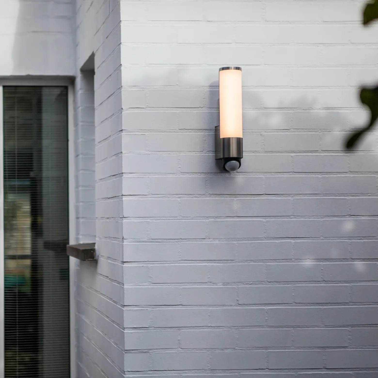 Aplique LED para exterior con sensor LED LEDA, acero inoxidable, altura 35 cm,