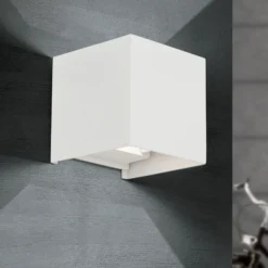 Aplique LED para exterior Cube, blanca, metal, 10 cm, arriba/abajo