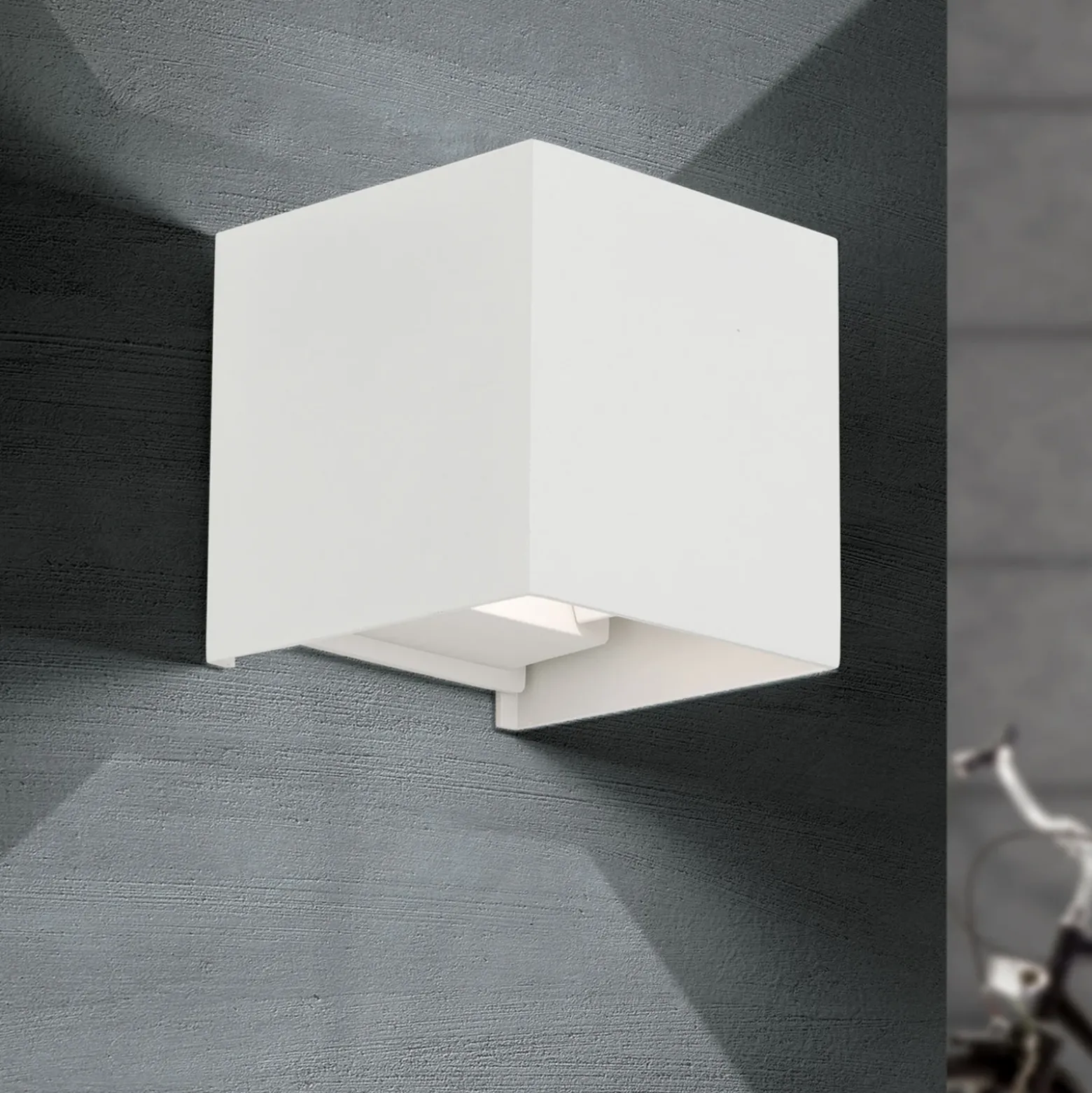 Aplique LED para exterior Cube, blanca, metal, 10 cm, arriba/abajo