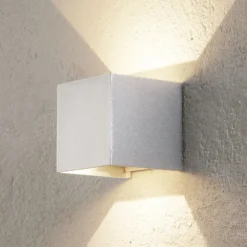 Aplique LED para exterior Cube, color aluminio, metal, 10 cm, arriba/abajo