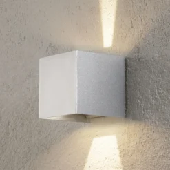 Aplique LED para exterior Cube, color aluminio, metal, 10 cm, arriba/abajo