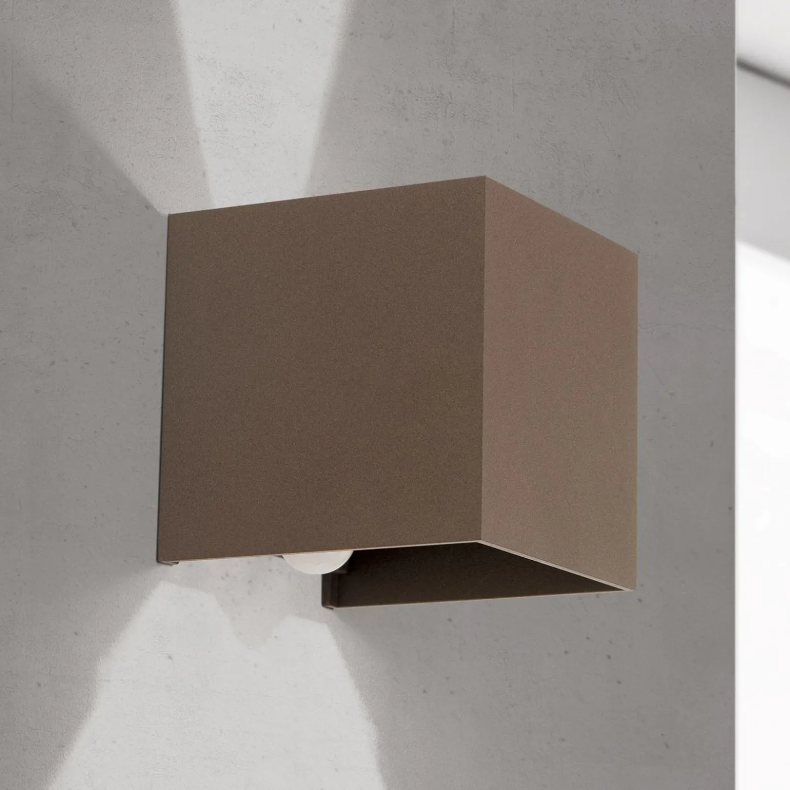 Aplique LED para exterior Cube-S, corten, metal, sensor