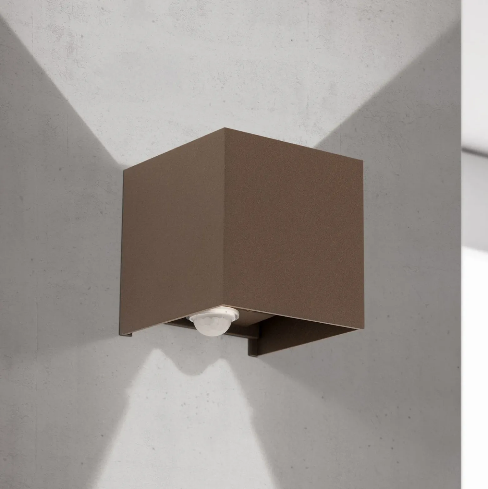 Aplique LED para exterior Cube-S, corten, metal, sensor