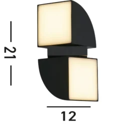 Aplique LED para exterior Dakota, negro, altura 21 cm, 2 luces