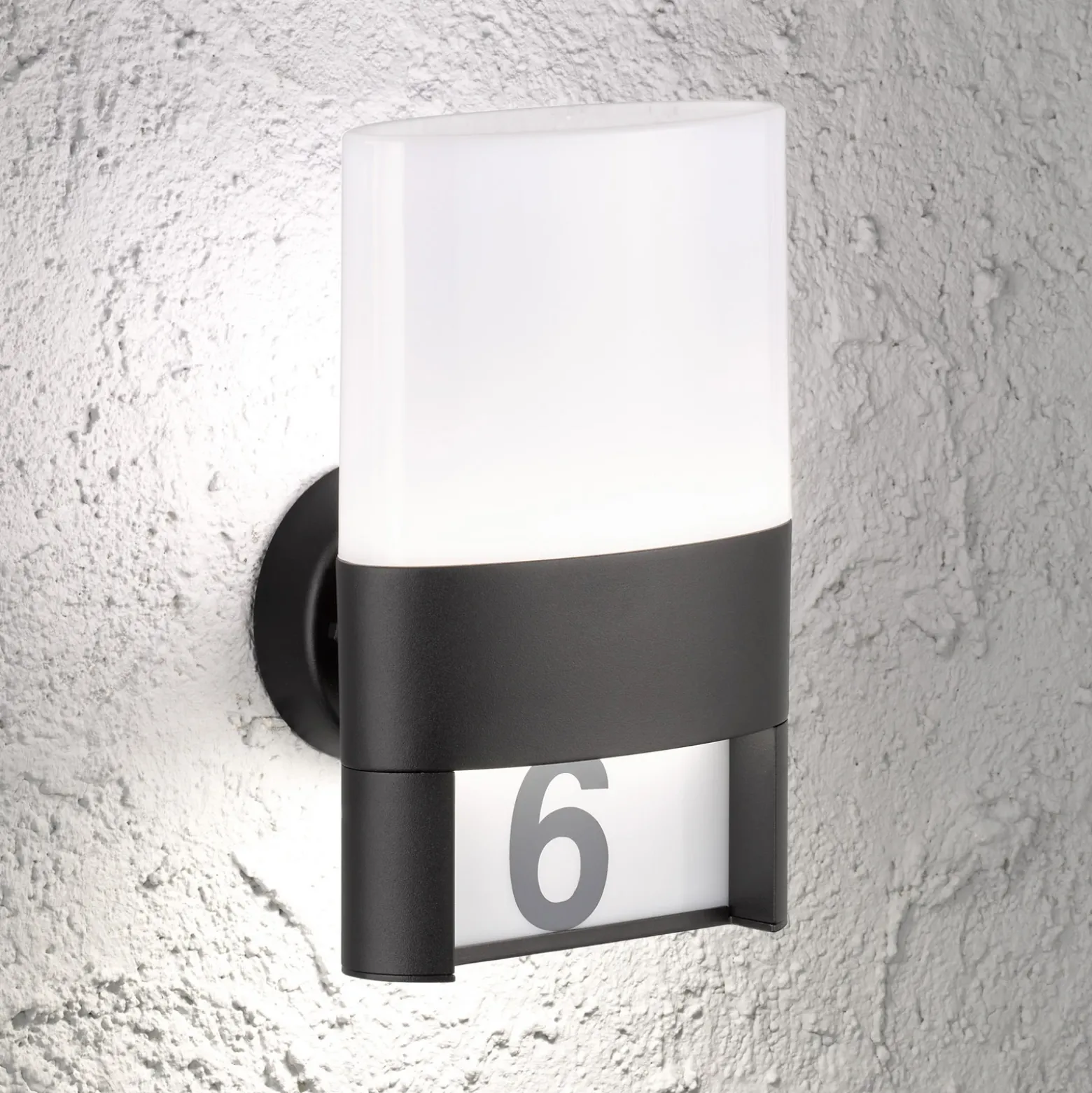Aplique LED para exterior Diego, negro, aplique con número de casa