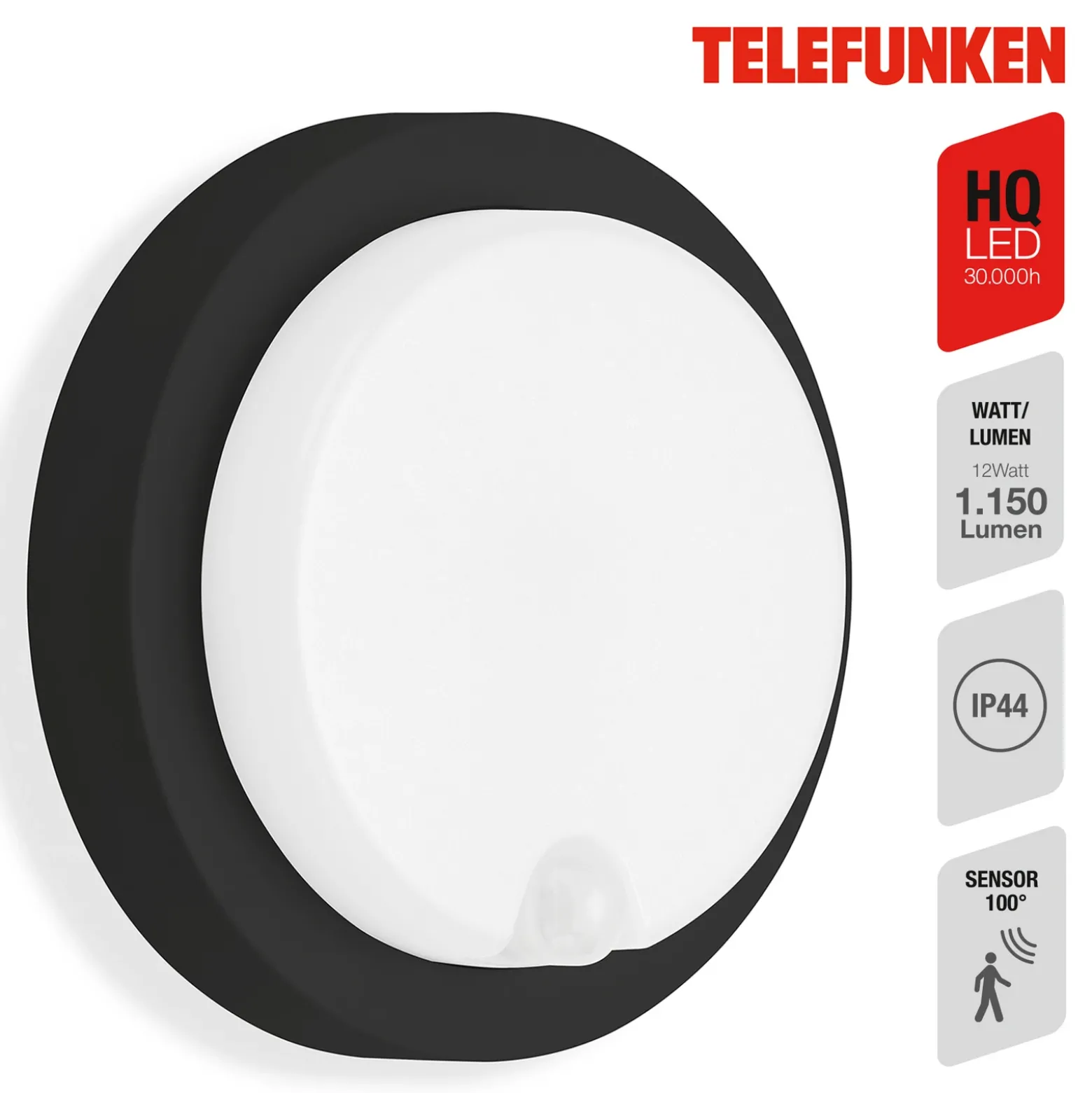 Aplique LED para exterior Dortmund Ø17cm negro
