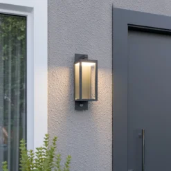 Aplique LED para exterior Ferdinand de Lucande, sensor, gris oscuro