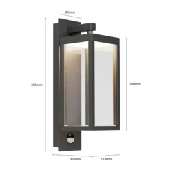 Aplique LED para exterior Ferdinand de Lucande, sensor, gris oscuro