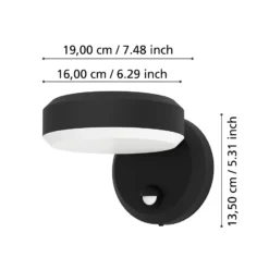 Aplique LED para exterior Fornaci, negra, 16 cm de ancho, con sensor
