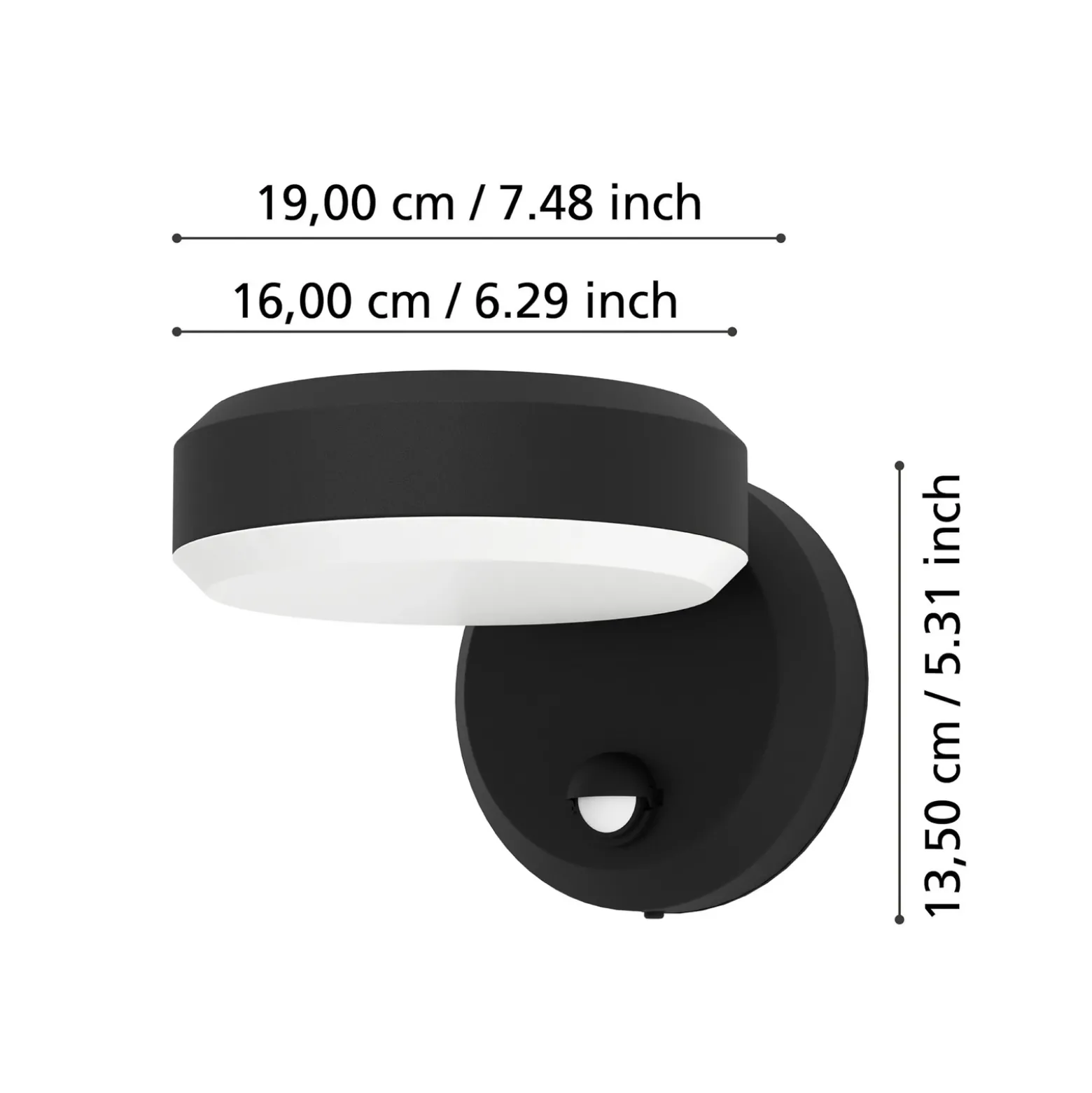 Aplique LED para exterior Fornaci, negra, 16 cm de ancho, con sensor