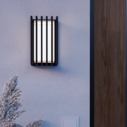 Aplique LED para exterior Genovese, negro, altura 24 cm, con sensor