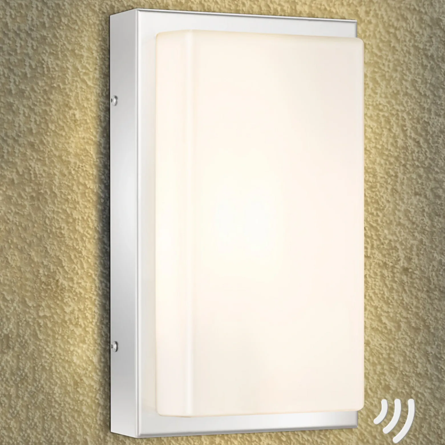 Aplique LED para exterior Julea, acero inoxidable, cristal, detector de