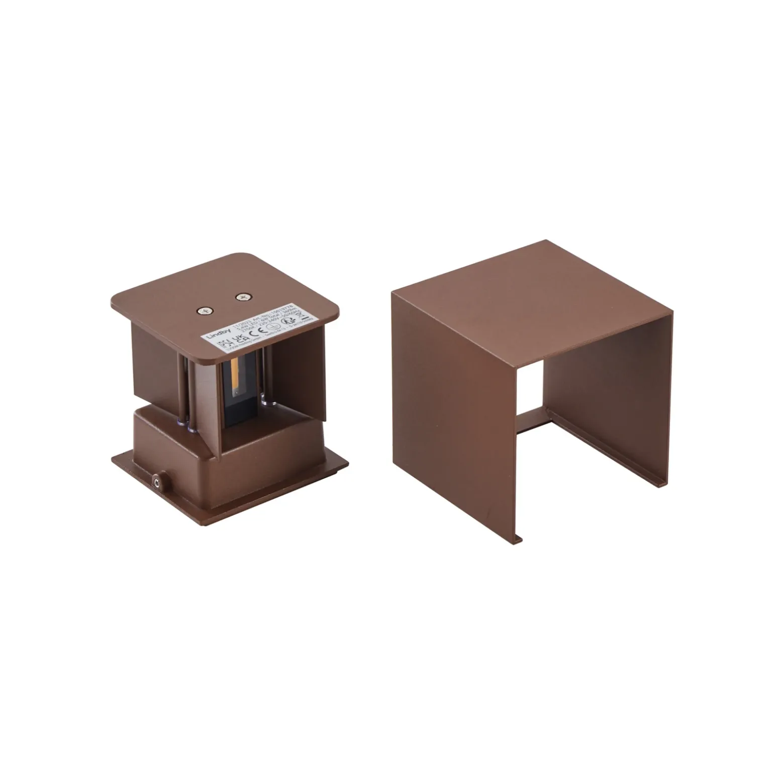 Aplique LED para exterior Lindby Nivar, angular, color óxido, 10 cm, IP54