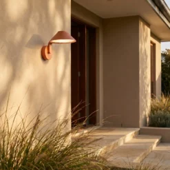 Aplique LED para exterior Lindby Capelo, color tierra, Ø 20 cm, IP65