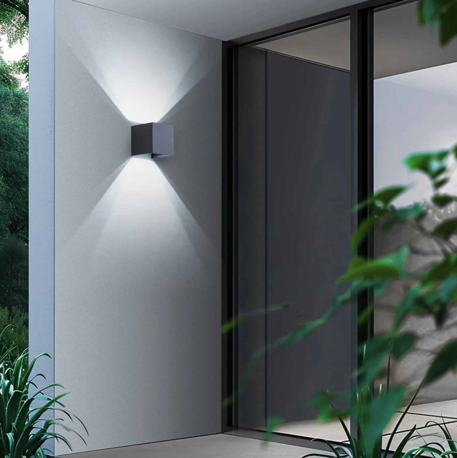 Aplique LED para exterior Lindby Smart Dara, gris, angular, CCT RGB, Tuya